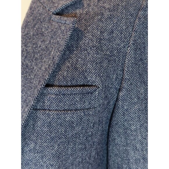 Vintage PENDLETON Herringbone Virgin Wool Two Button Blazer Size 2 Navy Blue - Picture 5 of 9